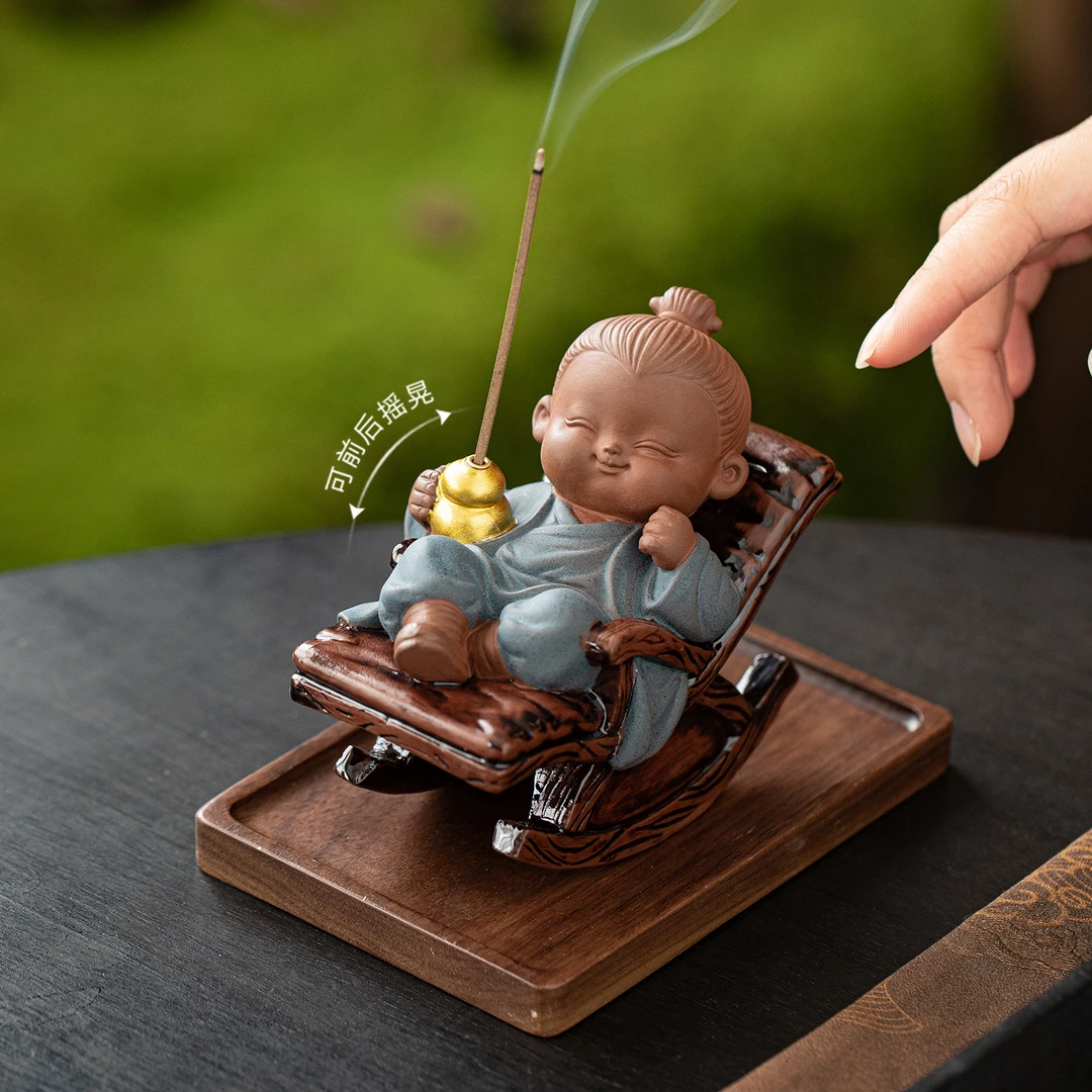 摇摇椅逍遥小道士线香炉创意个性香插香座茶桌茶台香薰炉装饰摆件