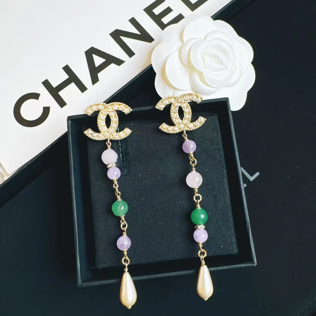 95新 Chanel/香奈儿 柚礼中古/香奈儿双C琉璃扫肩耳钉LZ504021
