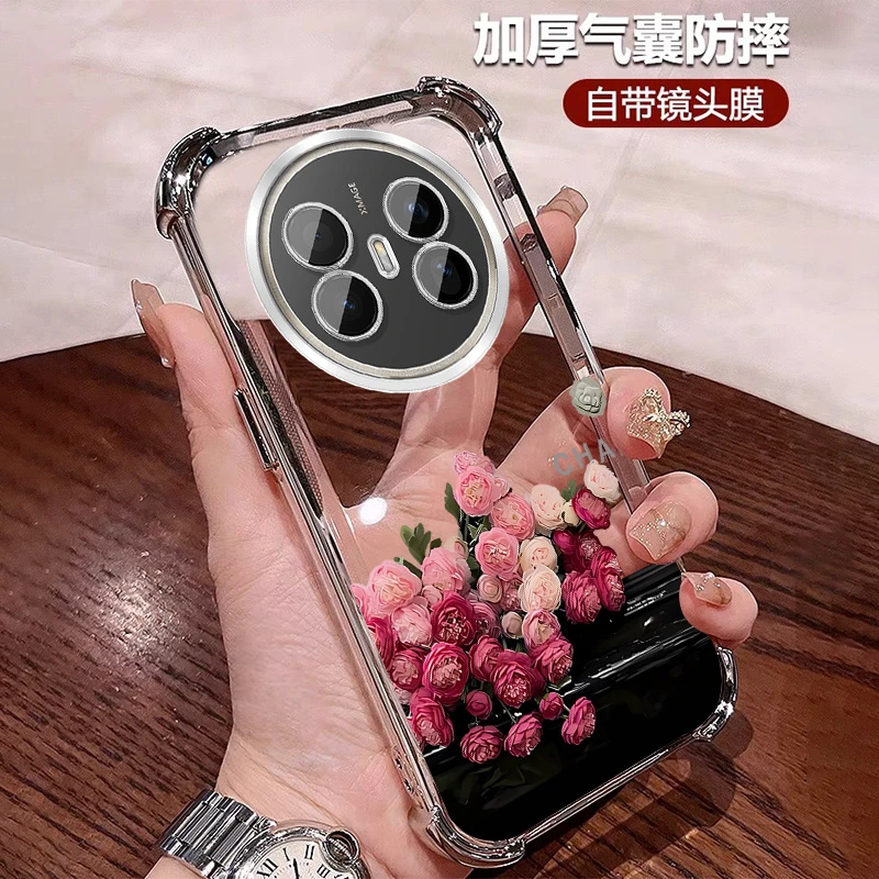 复古玫瑰适用华为mate70air手机壳四角防摔气囊 透明全包带镜头膜