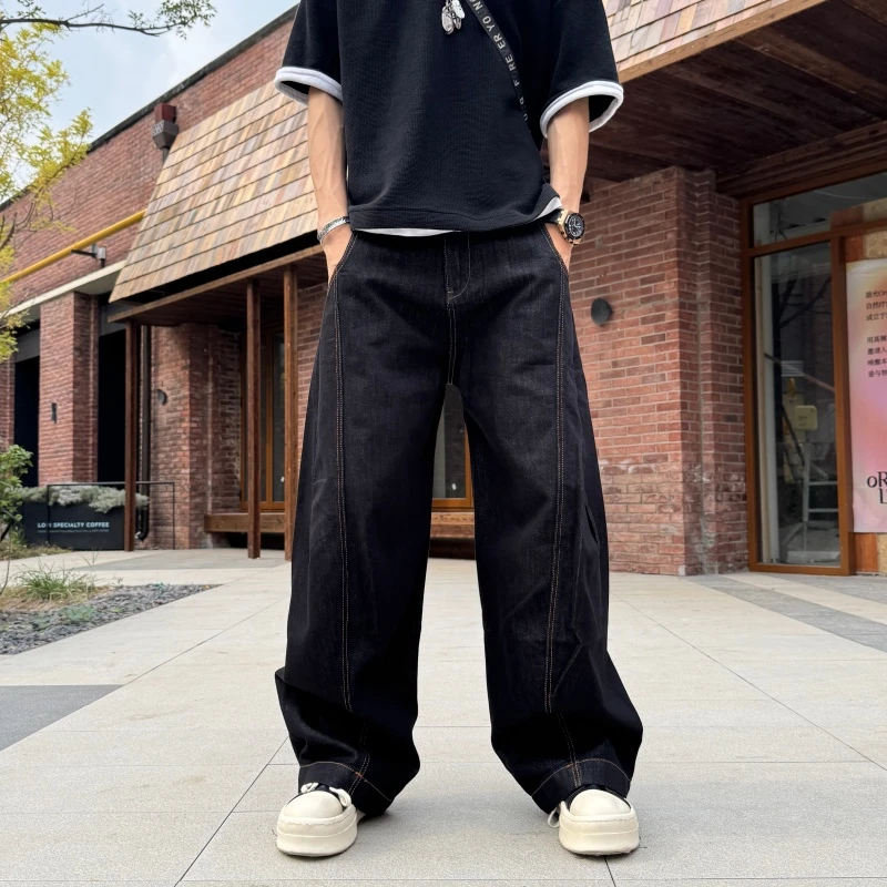 男款阔腿秋冬黑色牛仔男裤牛仔裤男士高级感裤子宽松直筒新款男士