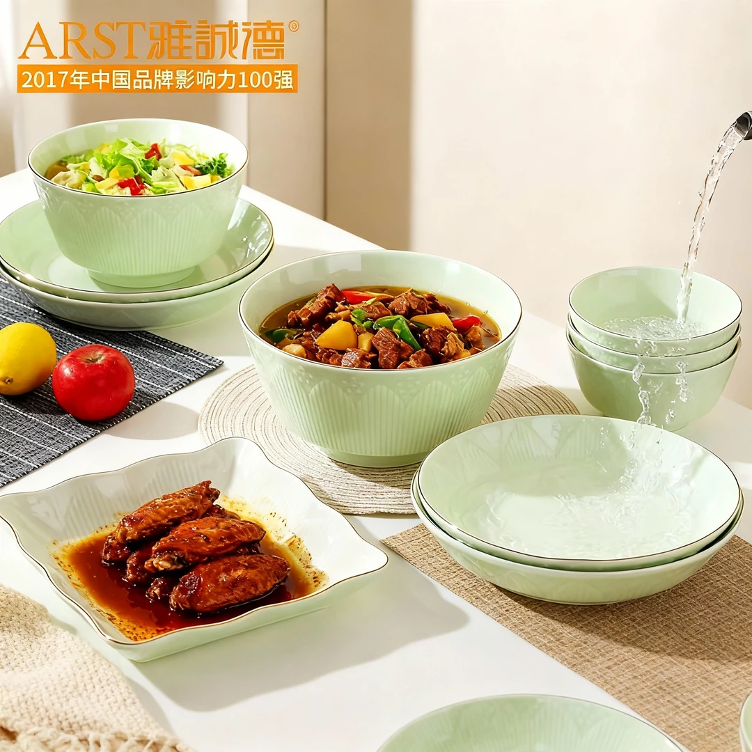 Arst/雅诚德荷塘月色系陶瓷碗盘子碟家用餐具饭碗面碗自由组合