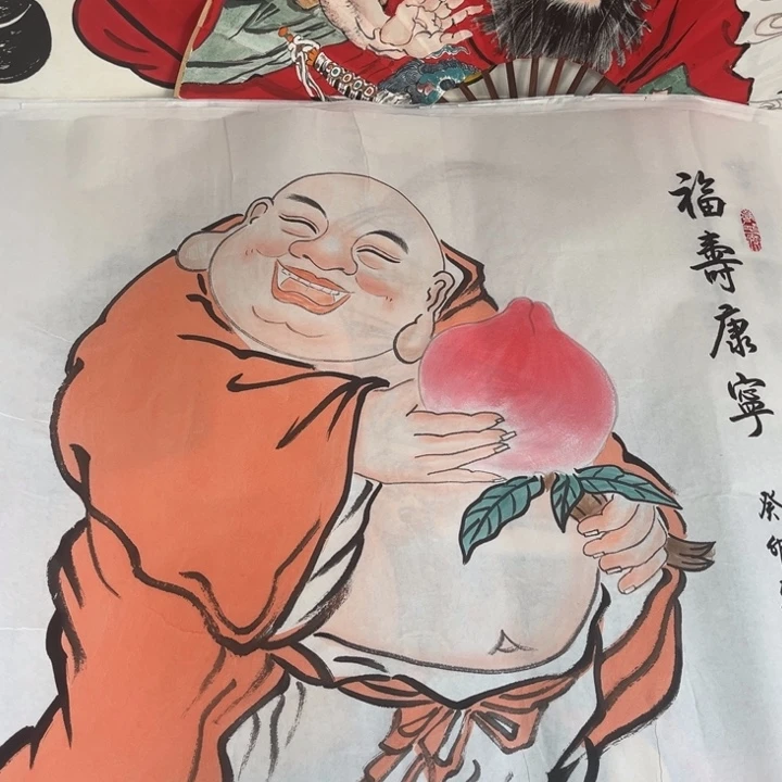 国画禅意画手绘人物书法作品