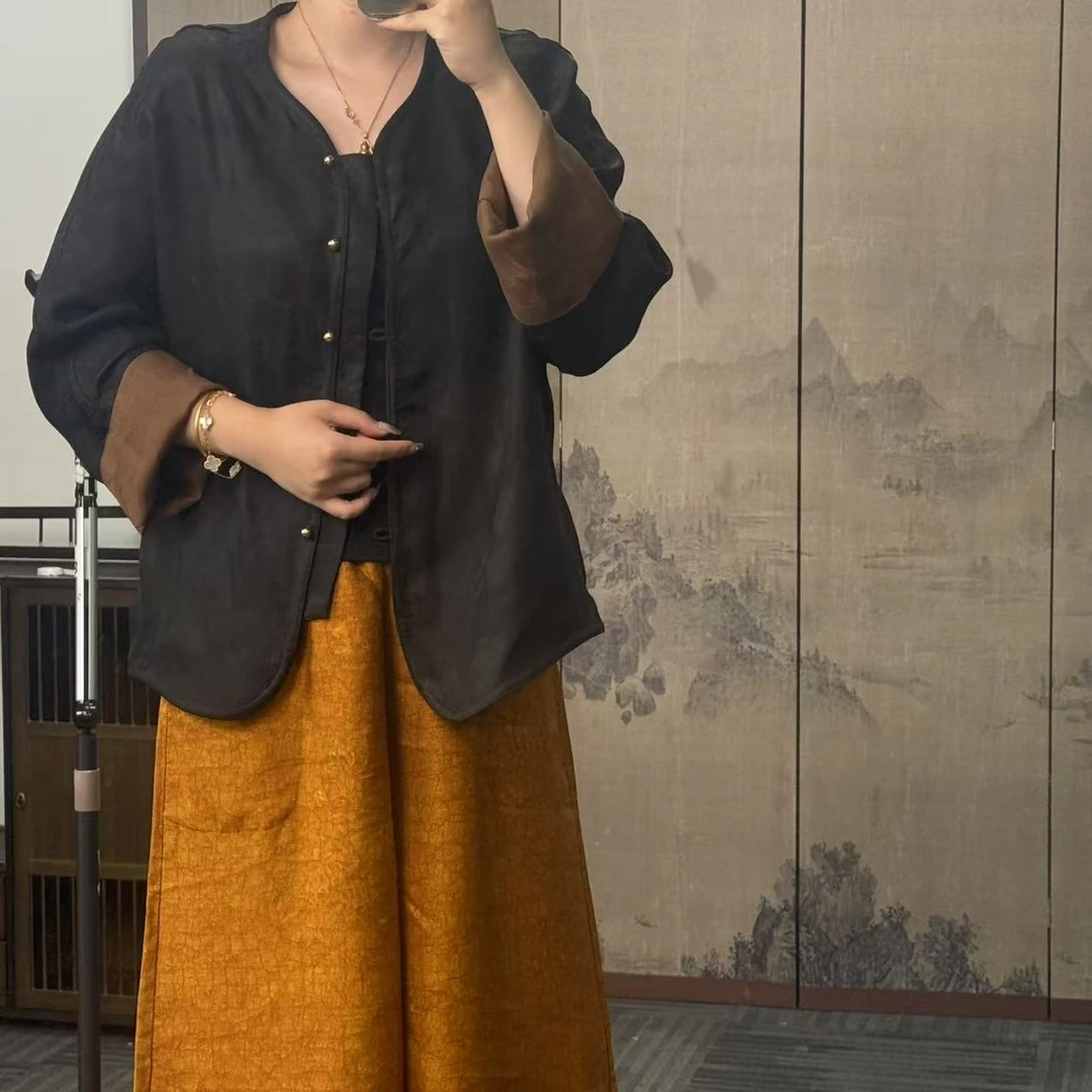100%桑蚕丝！黑咖老料香云纱外套
