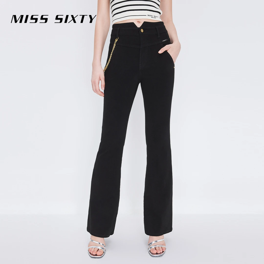 【赵老板专属】Miss Sixty新款牛仔裤可拆卸链条高腰微喇小黑裤7179