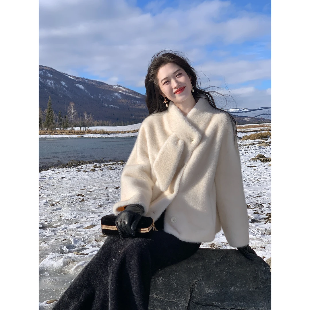 凌茜恣禾【雪绒】法式皮毛一体保暖毛毛皮草外套冬季加厚气质上衣女