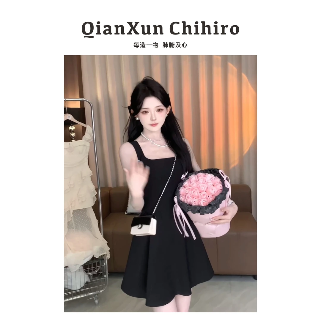 洋洋●「焦点」X4LYQ6408A夏季百搭温柔纯色A字长裙无袖连衣裙女