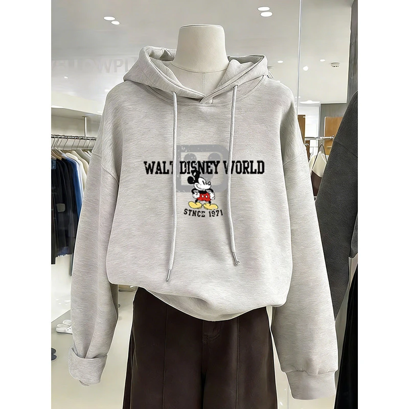 白灰色套头连帽卫衣女秋冬加绒加厚保暖小个子短款纯色长袖上衣服