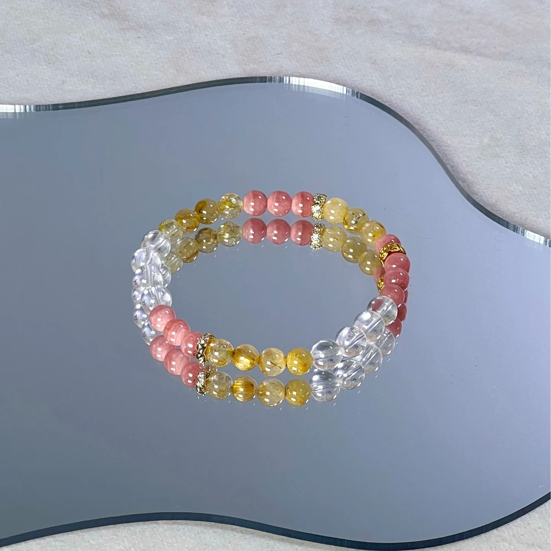 【爱情西瓜面包】DM0427红纹石金发晶粉水晶手链多样性发一