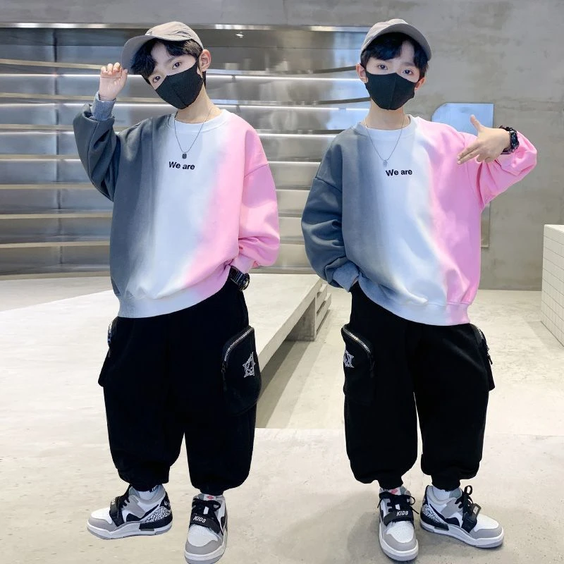 男童秋季新款渐变卫衣春秋款儿童高品质上衣洋气时髦大童运动长袖