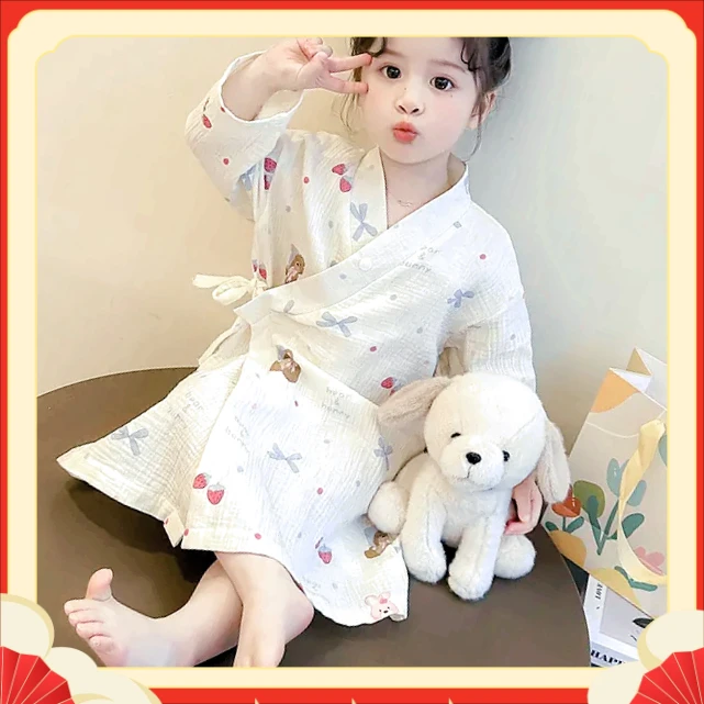 浴巾夏天宝宝YMWW卡通浴袍儿童七分睡衣开衫公主女童家居服【登鼎】