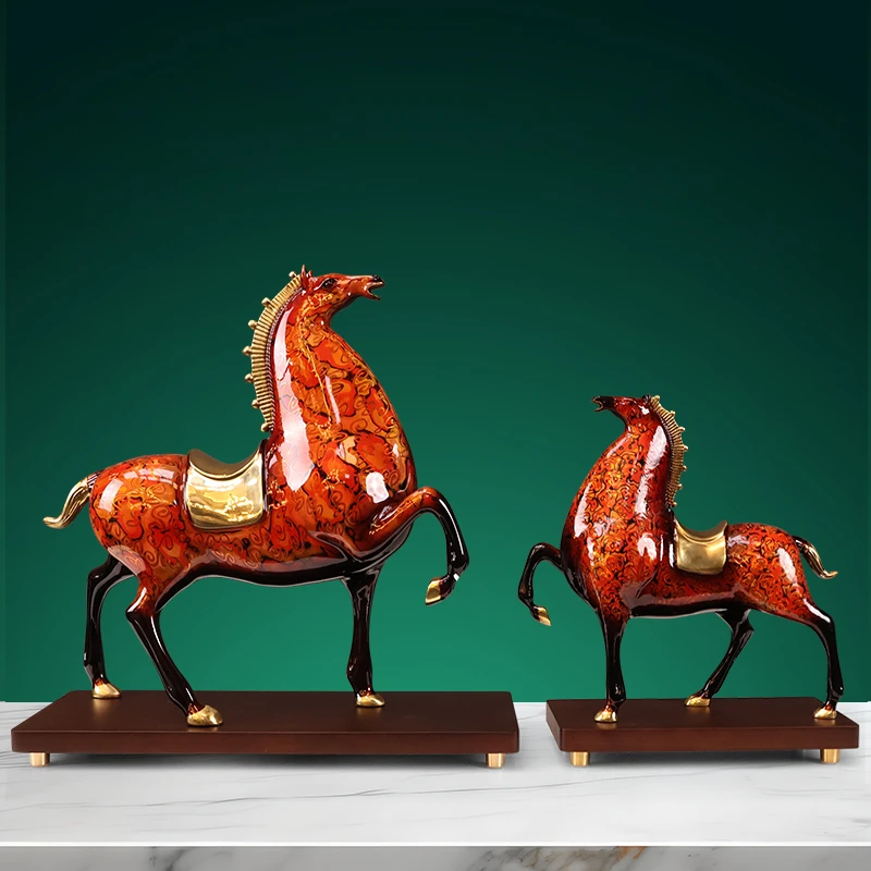 高档黄铜唐将军马摆件玄关办公室桌面装饰品马到成功乔迁开业礼物