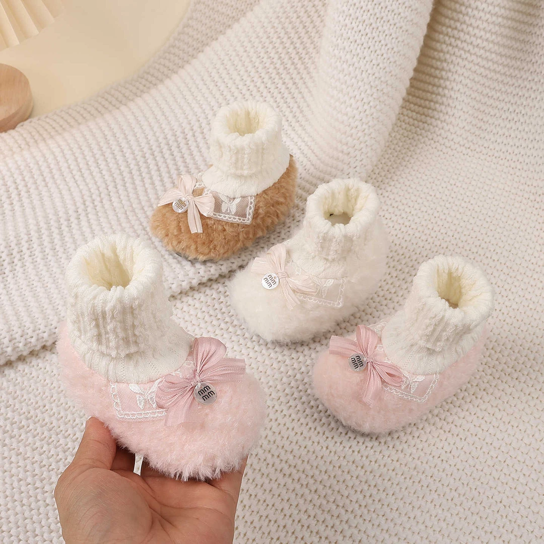 秋冬婴儿鞋0-1岁宝宝公主加绒鞋袜3-6-10保暖防掉地板防滑步前鞋