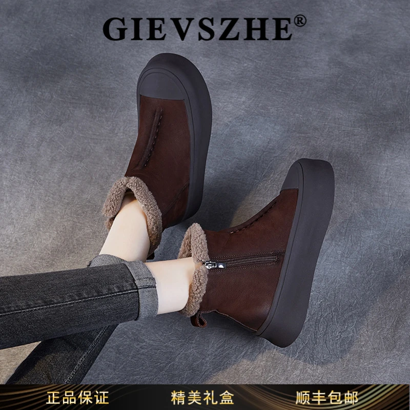 纪诗哲复古厚底雪地靴女款爆款2025新款冬季加绒加厚休闲保暖棉靴