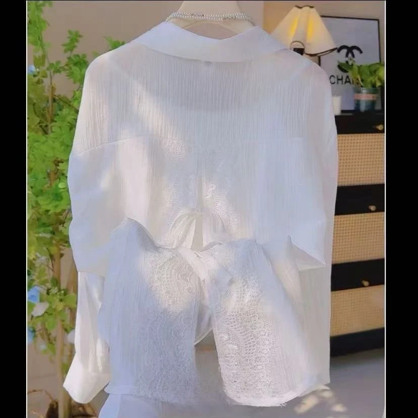 防晒设计后背开叉系带衬衫2025夏季新中式款薄款宽松衬衣长袖上衣