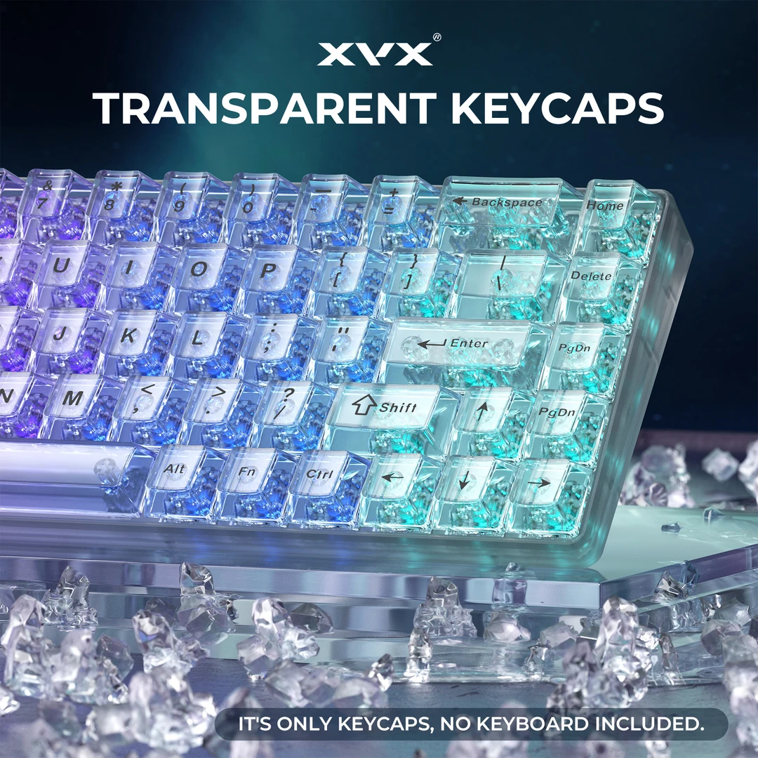 XVX透明键帽白雾黑 PC材质原厂高度124键冰晶小蜜蜂键帽正刻白透