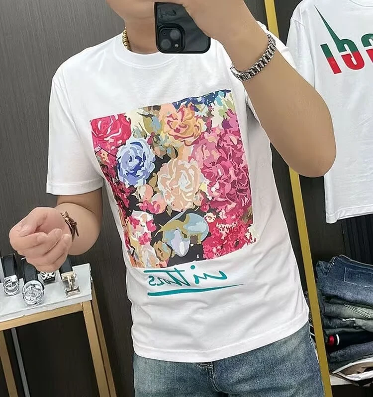 高档 时尚青年2025夏季新品男士高级短袖轻奢高档纯棉圆领半袖T恤