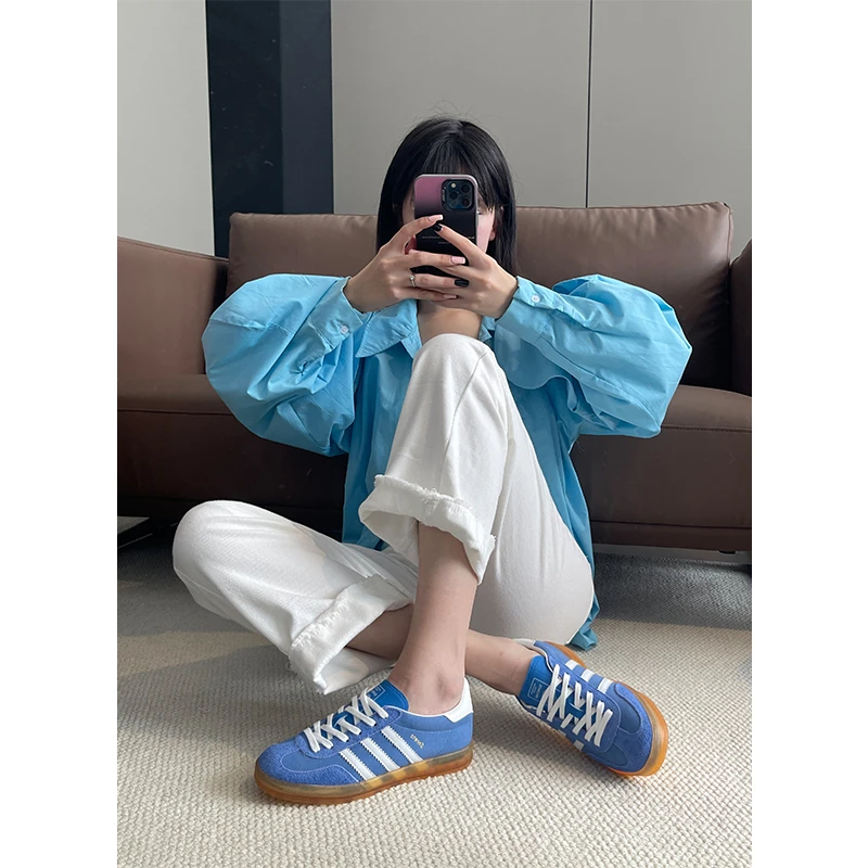 真皮红色德训鞋女2025新款爆款内增高休闲板鞋户外运动厚底阿甘鞋