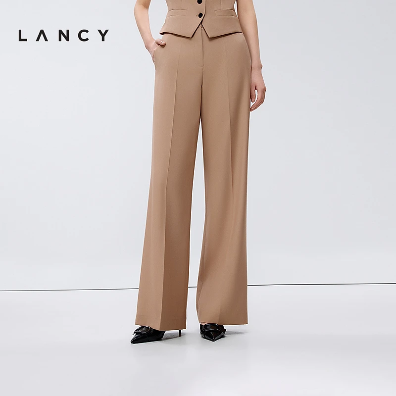 LANCY/朗姿2025年春新款复古通勤西装裤女简约气质直筒显瘦阔腿裤