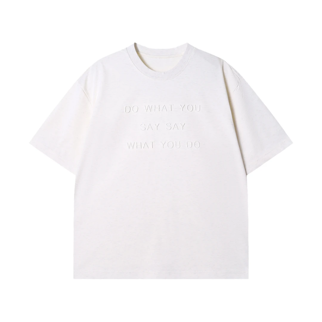 夏季高级感新款韩版纯色立体刺绣字母圆领短袖T恤设计感百搭上衣