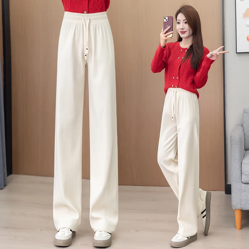 秋冬季外穿阔腿裤女加绒加厚高腰显瘦直筒裤保暖宽松大码休闲裤子