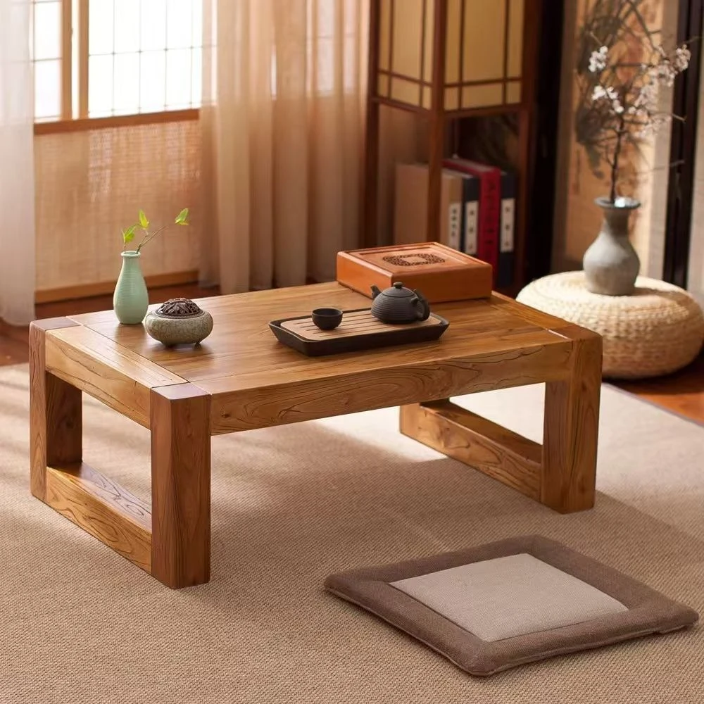 老榆木飘窗小茶几榻榻米小桌子阳台矮桌实木炕桌家用组合地桌炕几