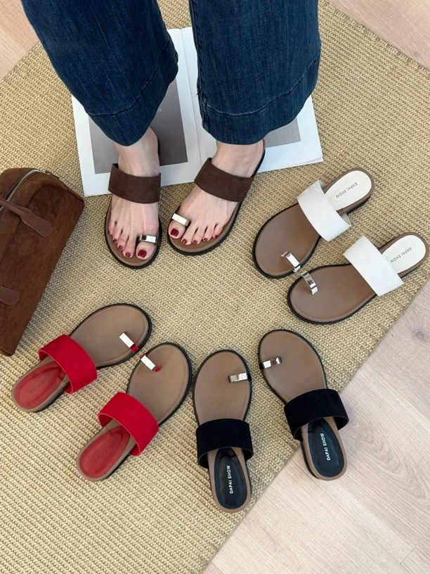 胡豆豆｜套趾一字拖复古软底女鞋夏季ins时尚百搭H2568