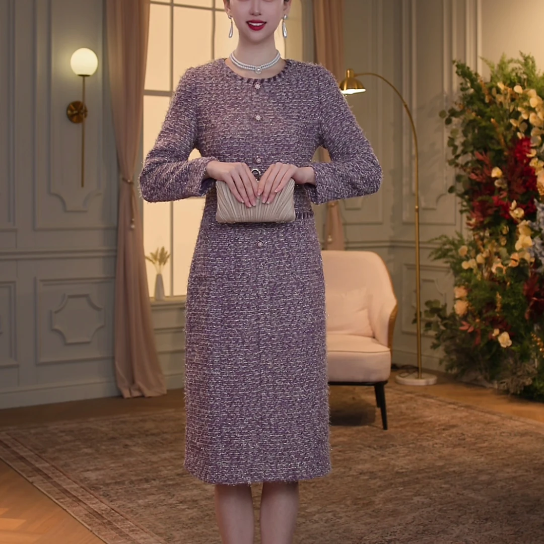 【香妮芬】83261秋冬浪漫时尚气质羊毛小香风连衣裙2025