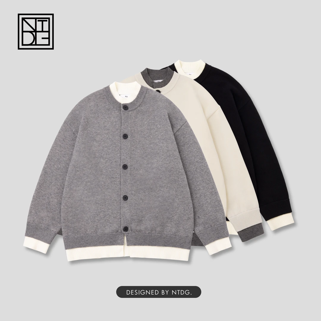 春季新款撞色假两件大纽扣百搭开衫毛衣 ASK-935