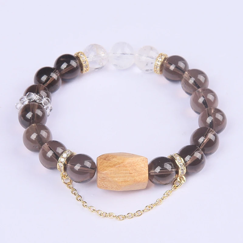 小众原创设计天然茶水晶手链搭配南美秘鲁圣木白阿塞三重能量