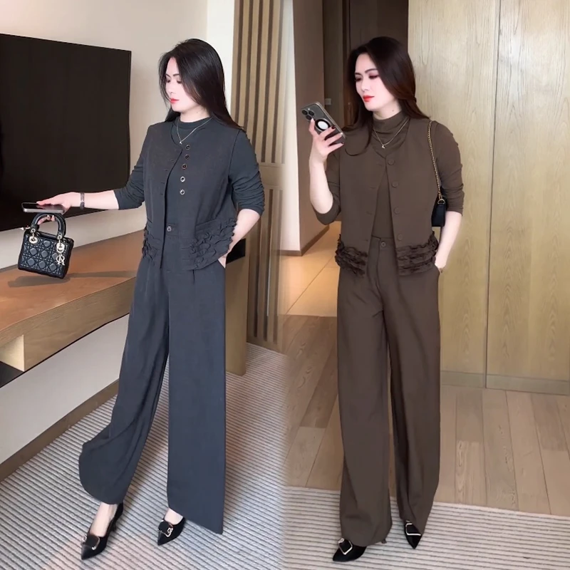 气质西装套装2025春秋新款时尚女装洋气早秋装马甲阔腿裤三件套潮