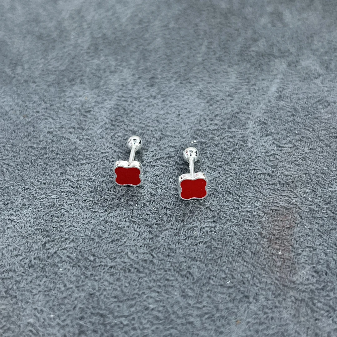 925银耳饰 银制防丢四叶草耳钉一对-3643