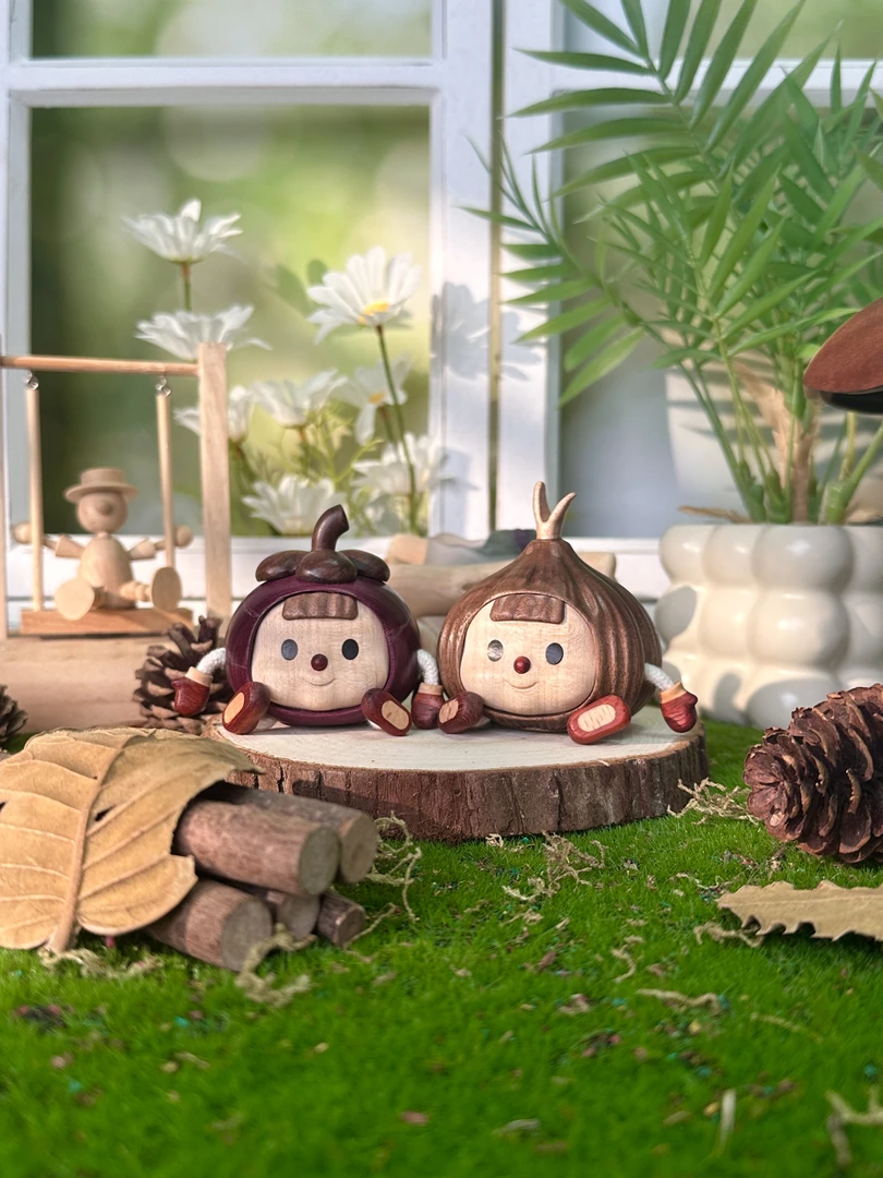 山竹大蒜多妹水果可爱实木摆件可爱创意可爱车载书房装饰件