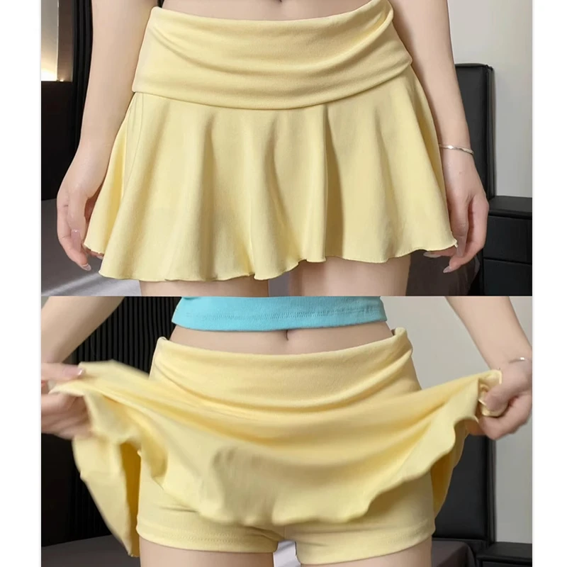 黄色运动网球裙女夏季2025新款高腰显瘦百褶裙美式辣妹防走光短裙