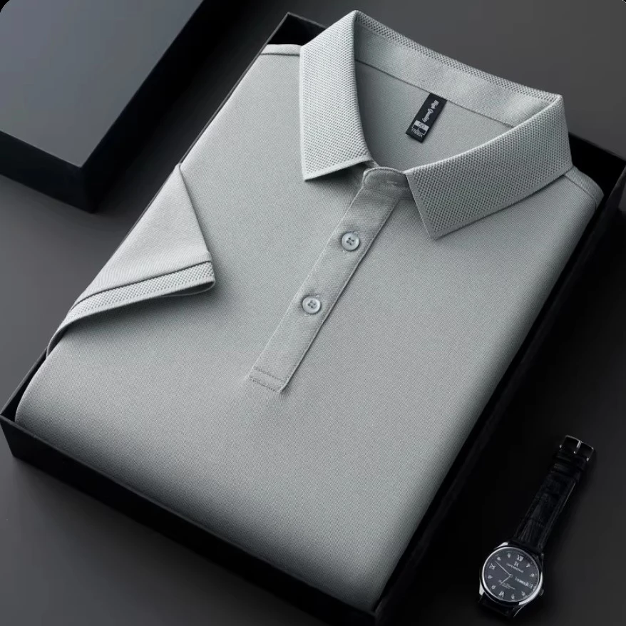 100%桑蚕丝男士高端休闲商务翻领夏季t恤polo衫YC002