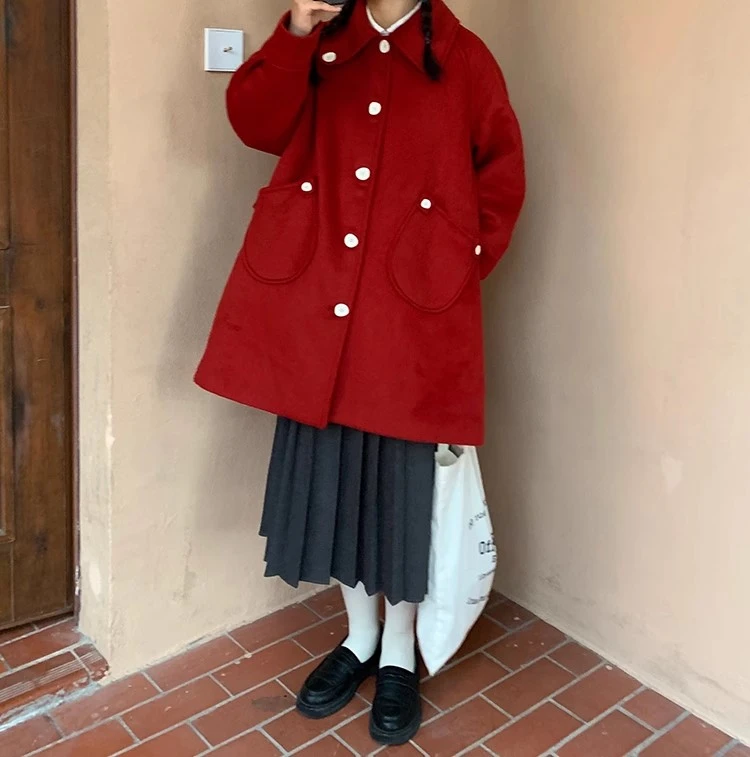 riany 年末清仓~娃娃领羊毛呢外套女