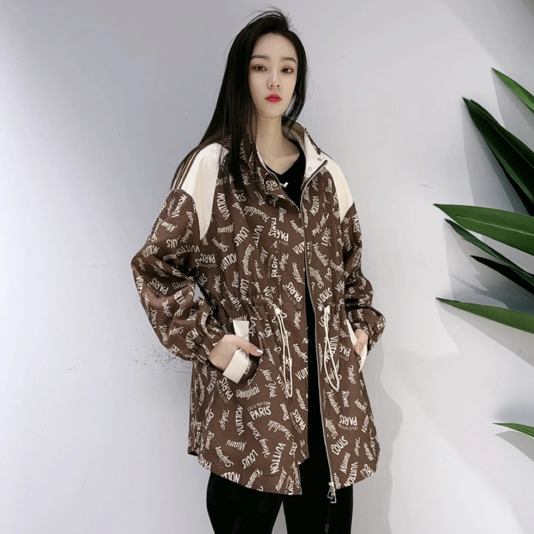 漠希摩8602女士中长款秋季褶皱H型长袖薄款英伦风休闲大码风衣