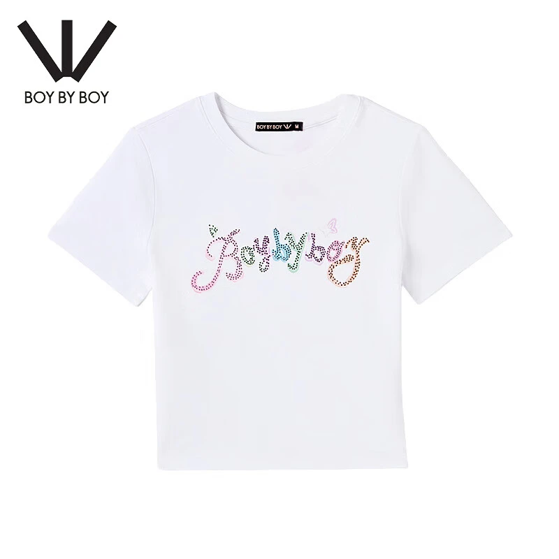 BOY BY BOY潮牌女装新款蝴蝶满钻印花显瘦时尚百搭短袖T恤W01008