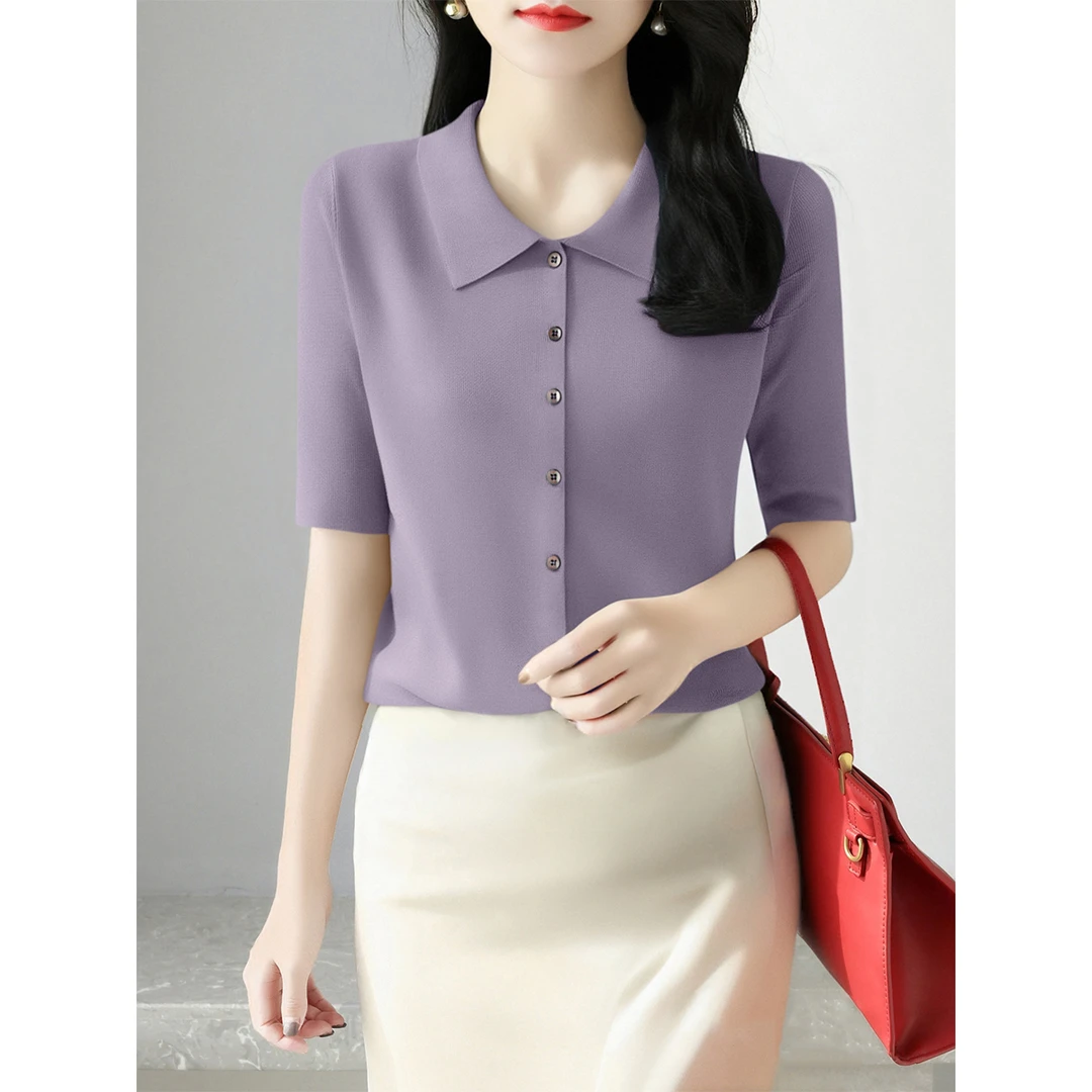 2025夏季通勤设计纯色五分袖上衣高级感小众POLO衫修身显瘦t恤女