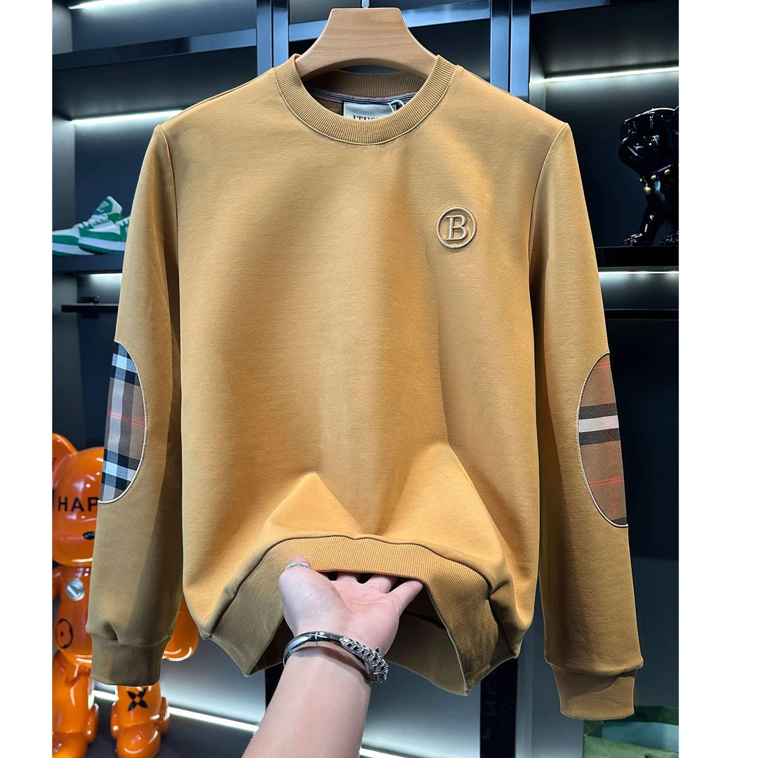 欧货潮牌格子卫衣男士2026秋冬新款圆领大码长袖男修身内搭打底衫