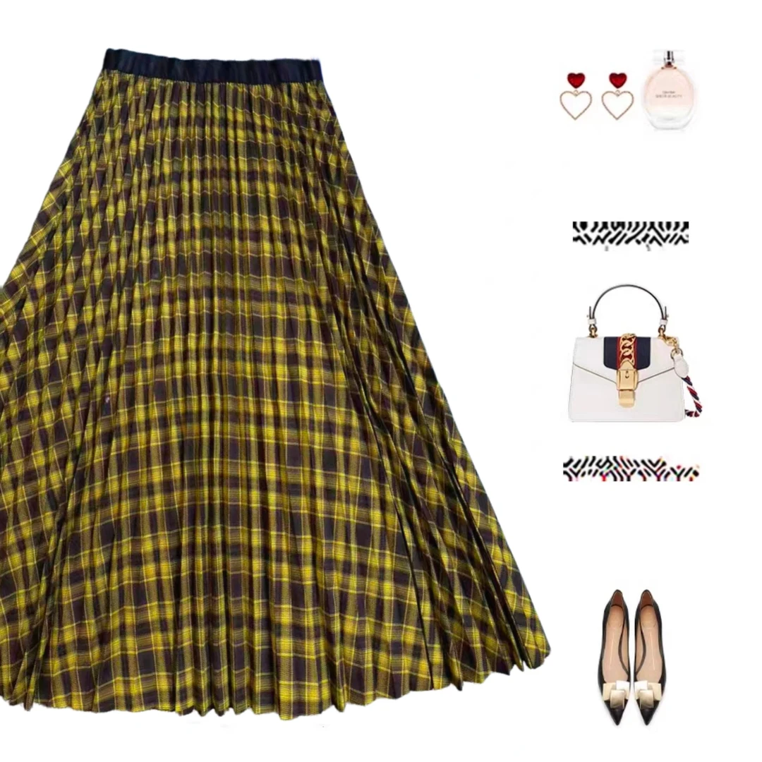 121奕奕可秋冬新款时尚复古百褶裙大摆裙a字裙伞裙高腰长半身裙女