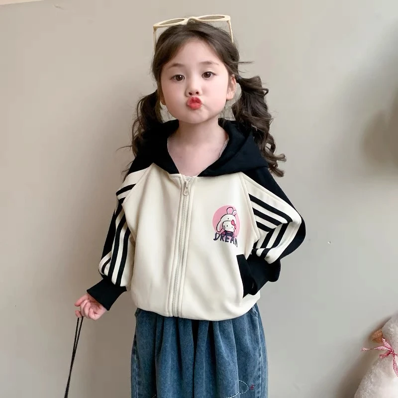 女童连帽外套2025春季新款儿童春装上衣女宝宝条纹春秋卫衣棒球服