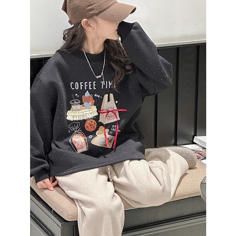 K27921女童圆领卫衣春秋装2025新款女大童儿童长袖上衣衣服休闲潮