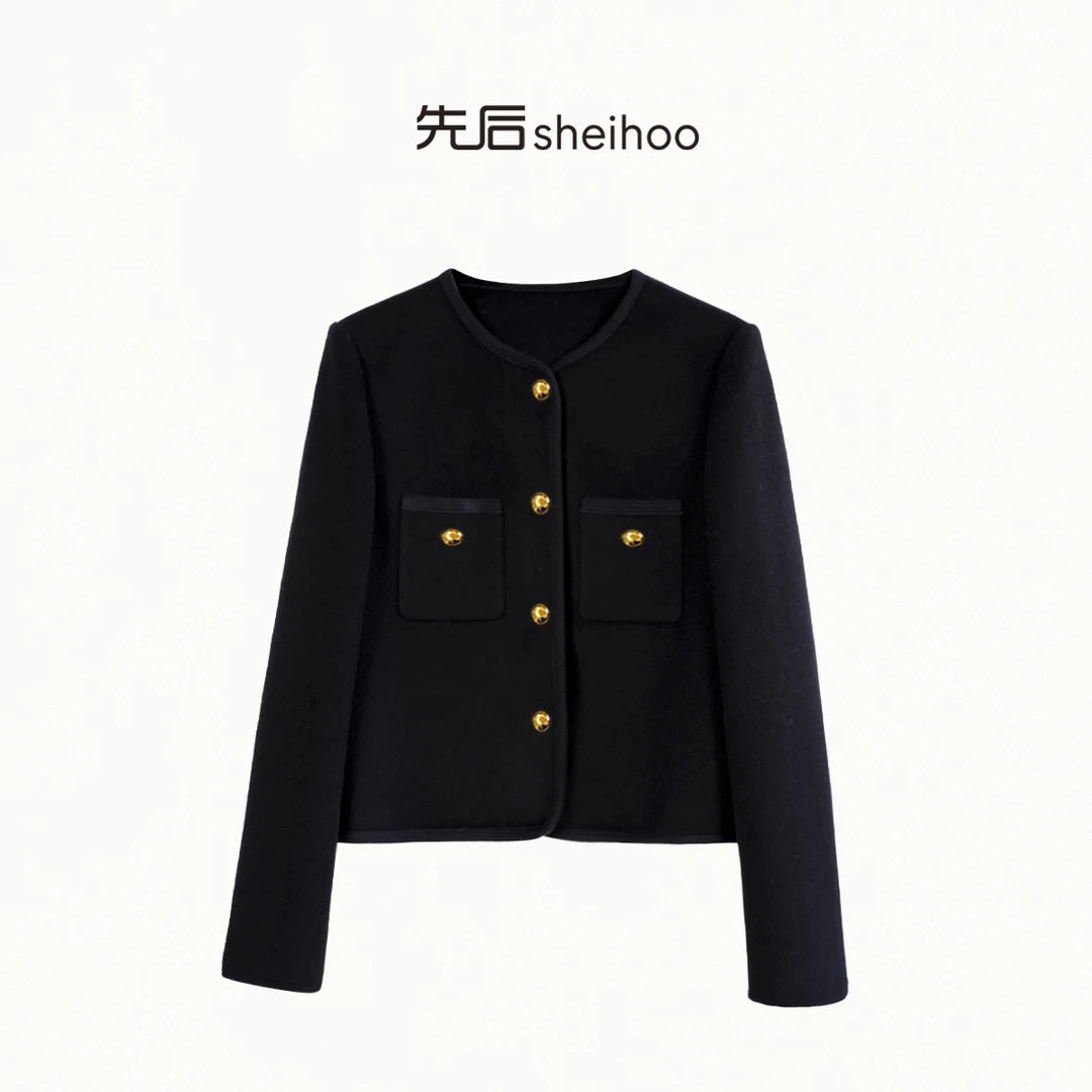 SHEIHOO先后19AG9103羊绒羊毛粗花呢小香风短外套