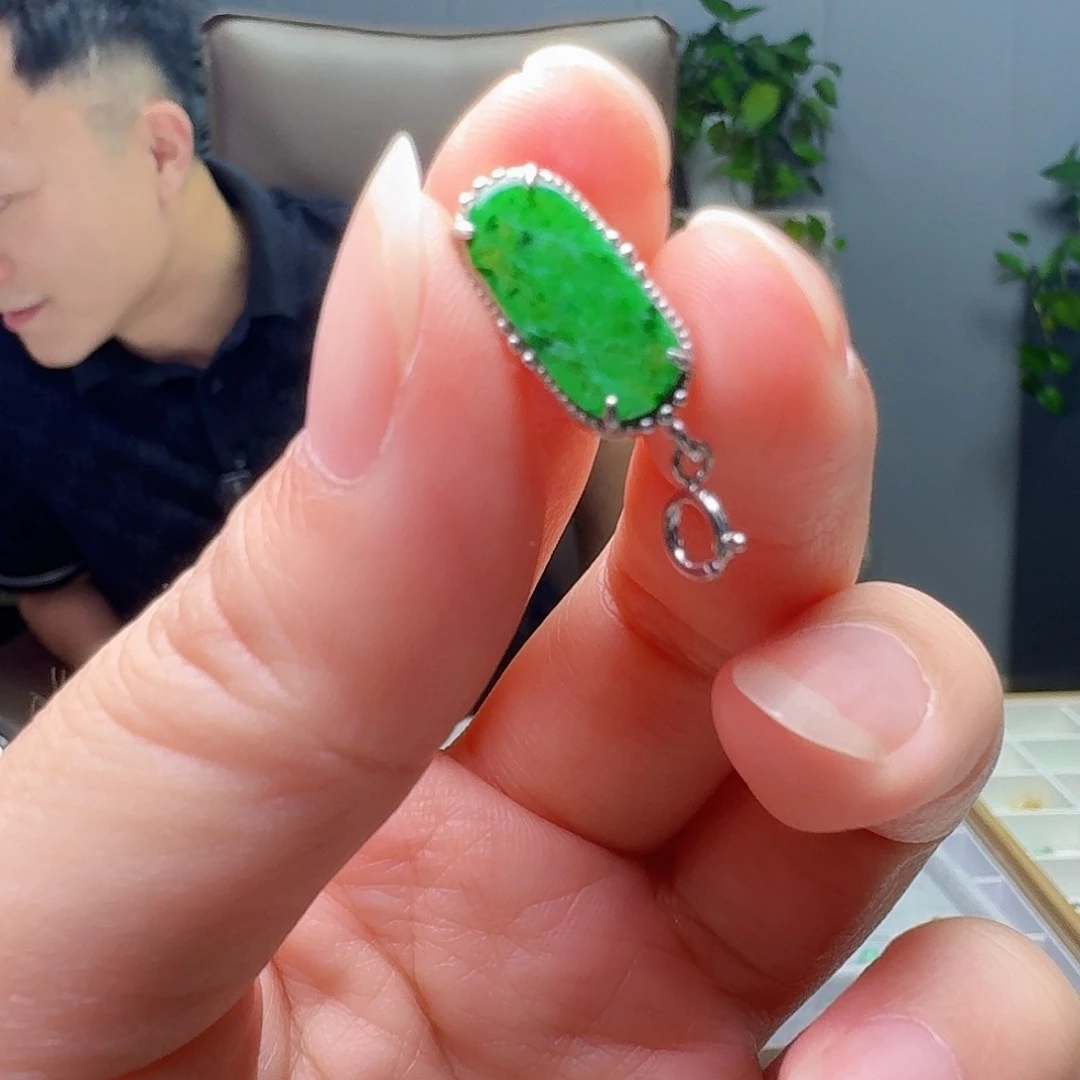 吊坠(不含链)银S925镶嵌翡翠天然微瑕