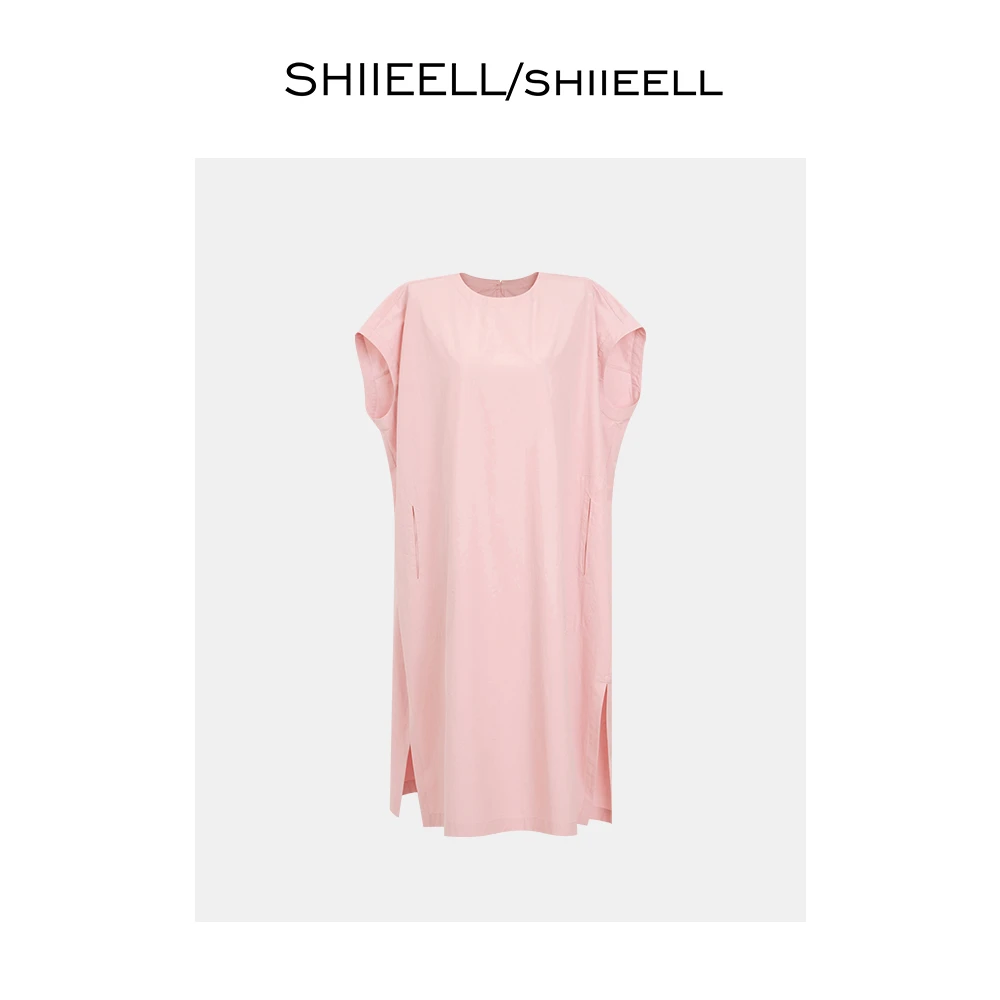 SHIIEELL纯色圆领连衣裙夏季新款洋气衣服女休闲设计款裙子W5131