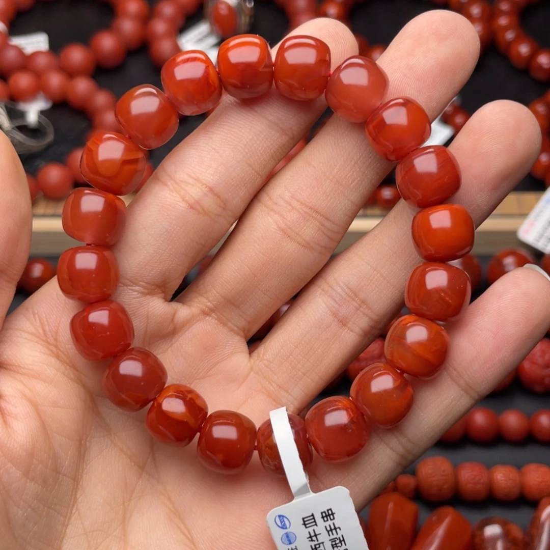 南红玛瑙未镶嵌手串H11mm顶品瓦西牛血火焰老型手串