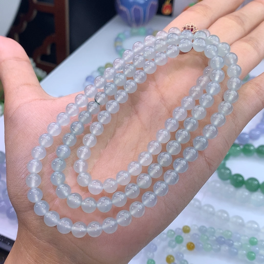 翡翠未镶嵌手链30号 冰种飘花项链