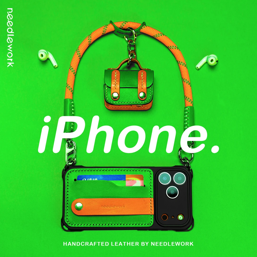 适用苹果17promax支架插卡真皮苹果air挂绳斜挎手提17pro镜头全包