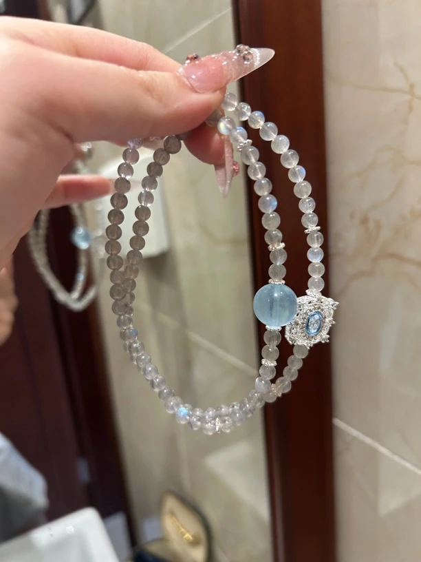 【好眠 减ya】灰月光三圈海蓝宝天然水晶手串