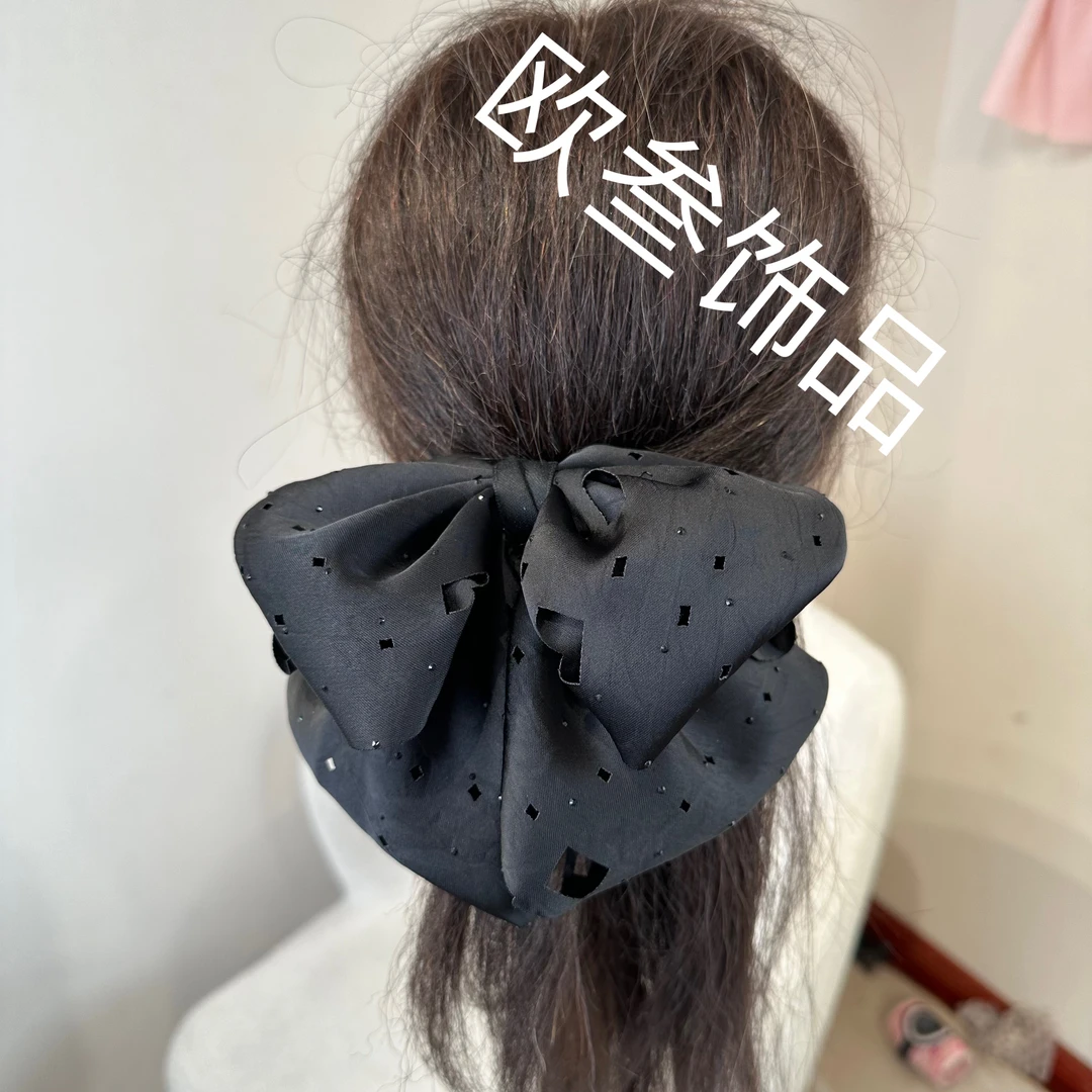 zj383语嫣抓夹黑色蝴蝶结飘带懒人抓夹复古气质发饰